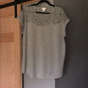 Ava and Viv 2XL grey t shirt lace detail EUC
